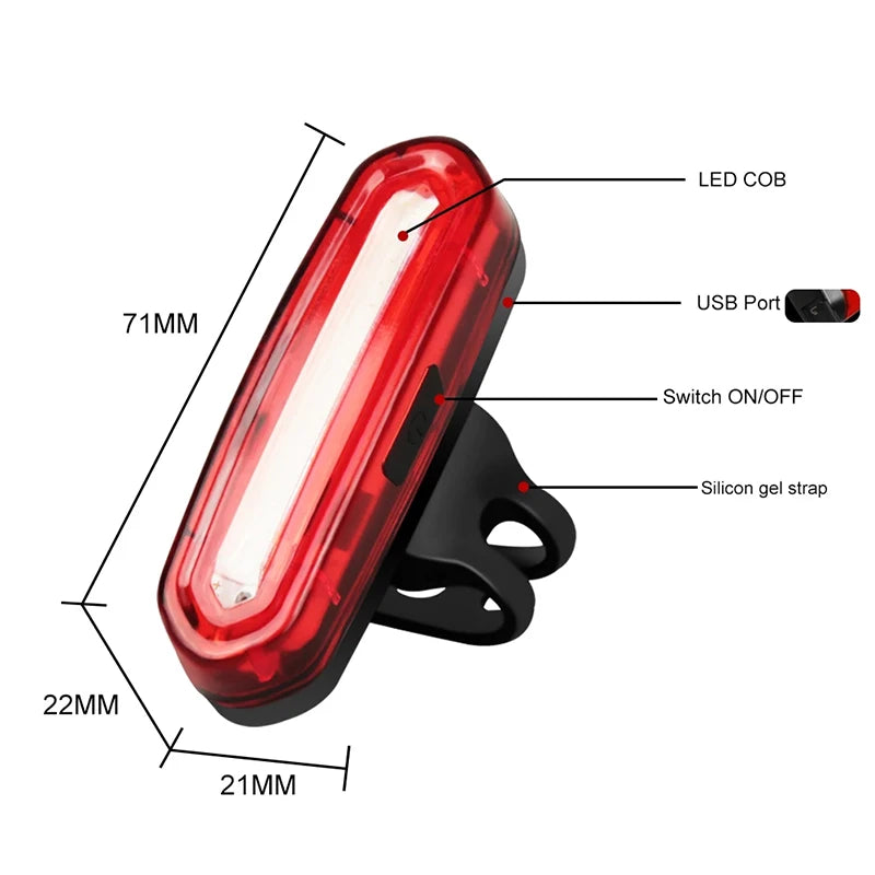 Luz trasera para ciclismo nocturno, luz LED de advertencia para exteriores con carga USB, accesorios para bicicleta